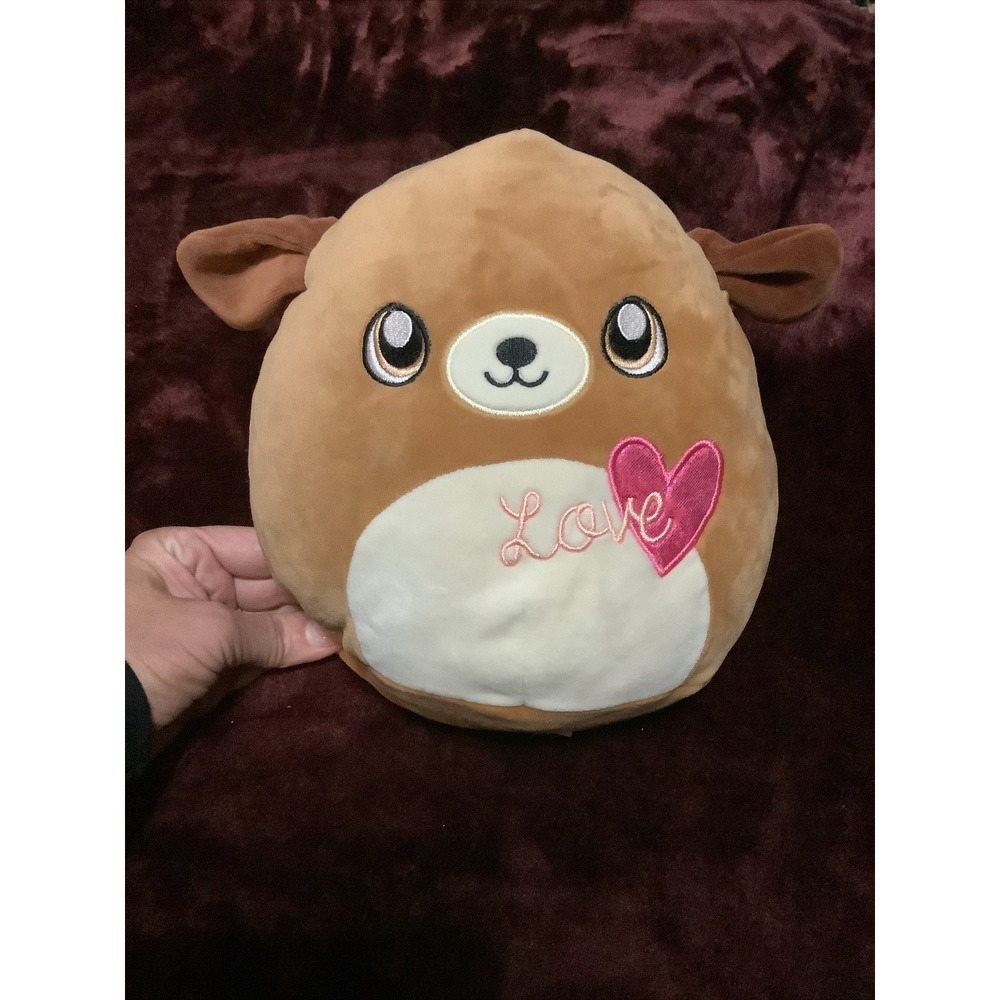 Squishmallows Duffy Dog Brown 8" Plush Love Heart Puppy Q042 Kellytoy 2017